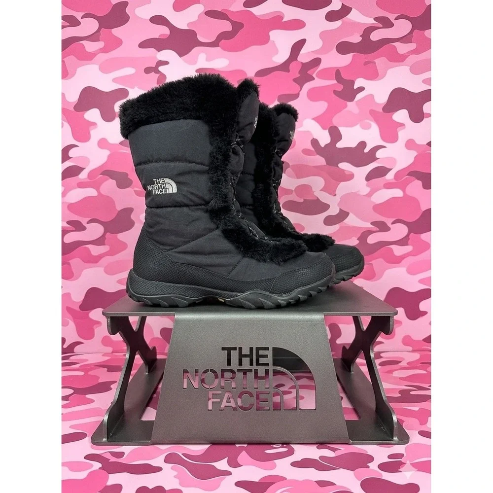 The North Face 🖤Nuptse Purna Black Faux‎ Fur Winter Snow Boots Womens 8
